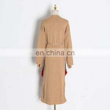 Patchwork Fur Pocket Women's Knitted Coat Autumn New photo-3