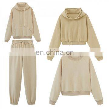 Womens Wholesale Sweatshirt Winter Fleece Crop Hoodie Running Jogger Sweat Pants Unisex Oversize Two Pieces Set photo-2