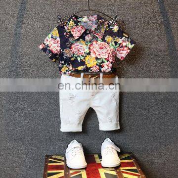 2019 Summer Kid Boys Clothes Flower Shirts + KIDS Denim Shorts 2PCS Baby Boys Gentleman Suit photo-5