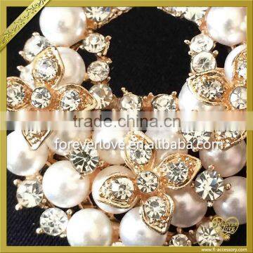 Light Gold Pearl Rhinestone Brooches Pins Wholesale FB026 photo-2