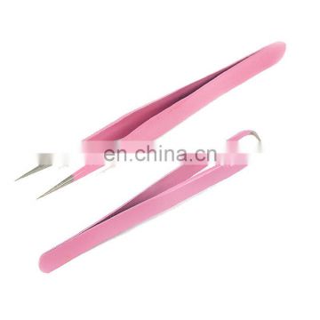 Pink Straight & Curved Tweezer For Eyelash Extensions Nail Art Nippers