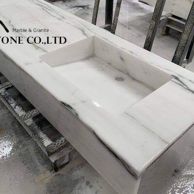 Factory price newest Panda white marble prefab double sink vanity top