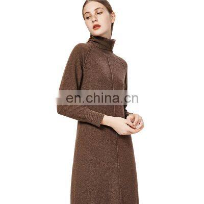 Women Long Sleeve Casual Turtle Neck Wool Cashmere Knit Dress Sweater photo-5