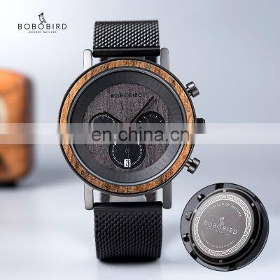 BOBO BIRD Oem Custom Logo Brand Waterproof Black Wood Watch Glossy Texture With Breathable Leather photo-3