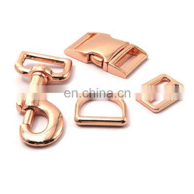 Custom Material Zinc Alloy Metal Pet Hardware Slide Release Buckle Adjuster Buckle Dog Hook Metal D Ring For Leashes