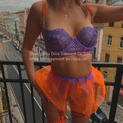 3 Piece Nighty transparent tight sexy lingerie sets
