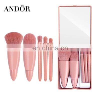 2021 New design pocket heart shape make up brushes small travel case makeup brush set mirror with best price