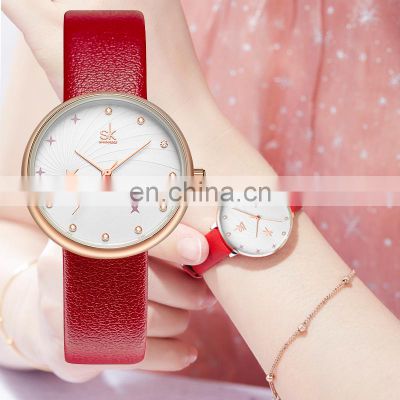 SHENGKE SK Lady Watch Red Leather Band Lovely Girl Watch in Guangzhou Factory K9013L 3ATM Waterproof