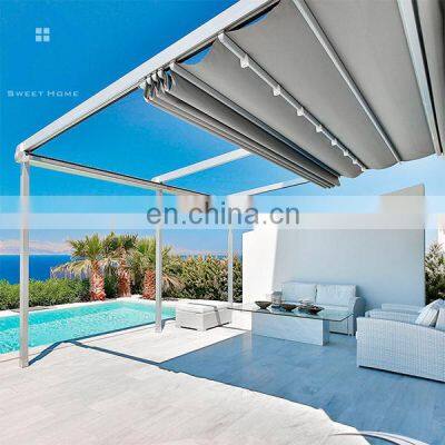 Outdoor  Garden Motorized Pvc Fabric Pergola Roof System Waterproof