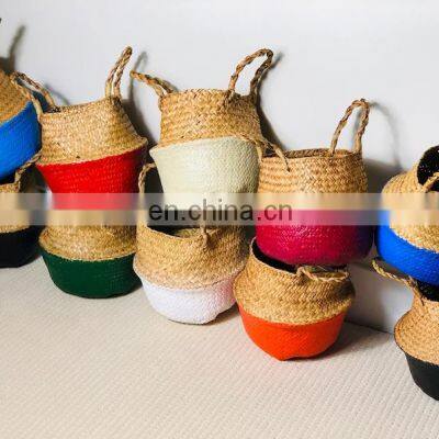 Best Seller Handwoven Seagrass Belly Basket, Colored Wicker Woven Baskets Wholesale Planter Vietnam Supplier
