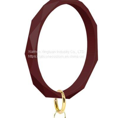Car Keyring Silicone Bracelet Keychain Faceted Round Bangle Wrist Key Ring photo-3