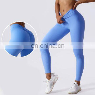 Custom Logo V Shaped Gym Butt Scrunch Sports Pants High Quality Yoga Sweat Wicking Leggings