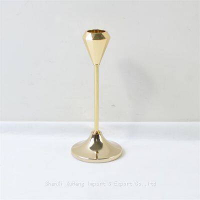 Creative Shiny Gold Candle Holders Set of 3 Pieces Diamond Shape Design Candlestick for Wedding Table Centerpieces Decorative photo-3