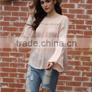 Bell Sleeve Round Neck Shirts Casual Tops Women Sexy Brand Fashion Beach Wear Summer Clothing Ladies Loose Eyelet Blouse B005 photo-3
