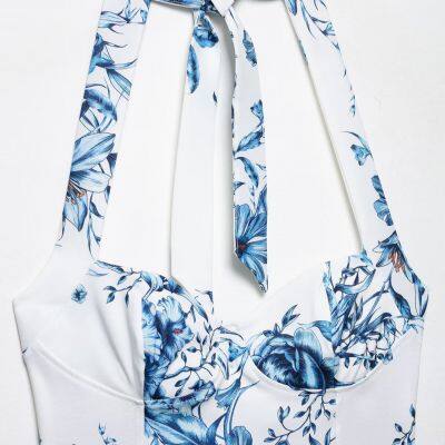 2025 Spring New Women's Printed Slimming and Slimming Casual Hanging Neck Elegant Dress for Women photo-2