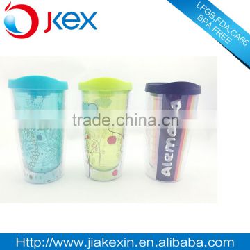 Plastic paper insert double wall drinking mug