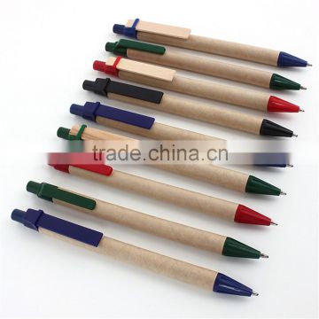 Plastic clip ballpoint pen with recycled paper barrel