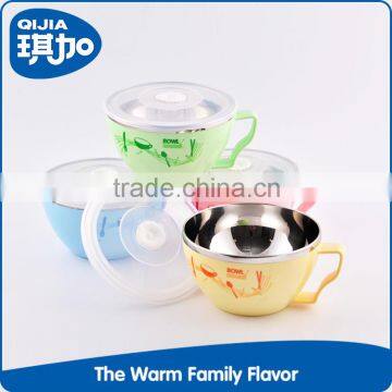 Plastic colorful mixing bowl heat resistant stainless steel bowl rice bowl with lid
