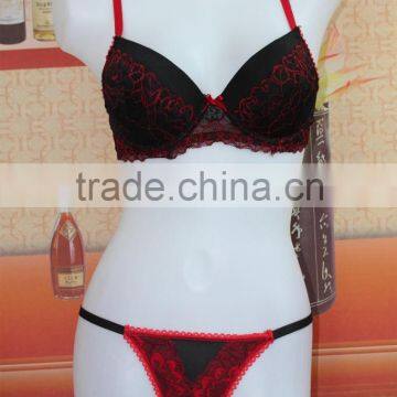 naughty black lady bra set,red sexy lace bra panty set