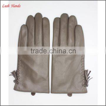 Grey Sheep Leather Touch Screen Women Leather Gloves Tasseled Gloves Fashion Elements