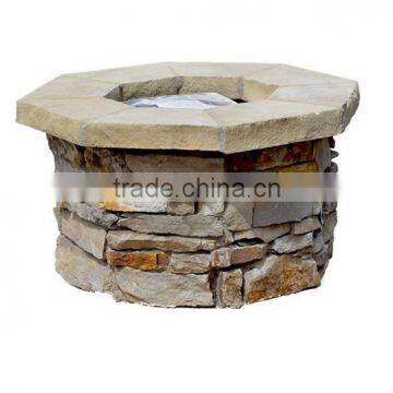 NEW Garden Patio Octagonal Stacked Rock Stone Outdoor Gas Fire Pit