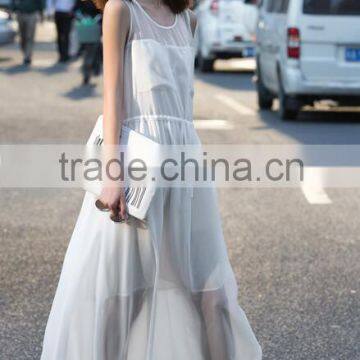 High Quality Solid Color White Chiffon Maxi Long Dress Summer photo-3