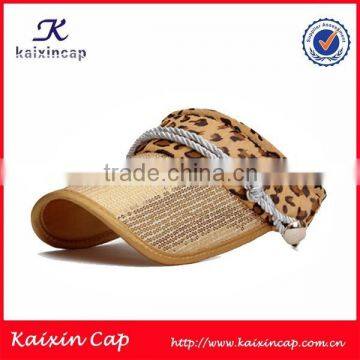 2015 OEM wholesale promotional leopard brim mesh visor cap with rope