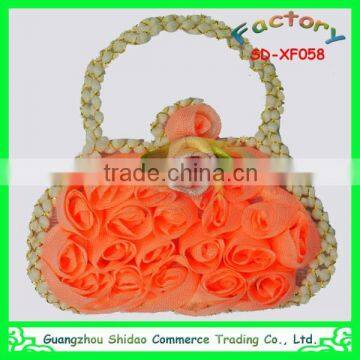 Orange handbag design embroidery chiffon flower embroidery patch for children garment decoration