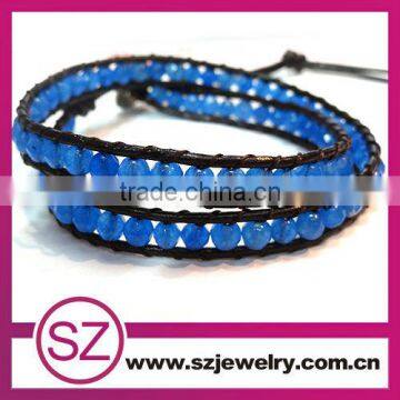 Fashion blue beads beaded leather bracelet supplies