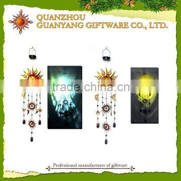 Metal Sun and Moon wind chime with solar light hanging decoration