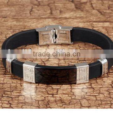 Men Jewelry Stainless Steel Custom Silicone Bracelet Single