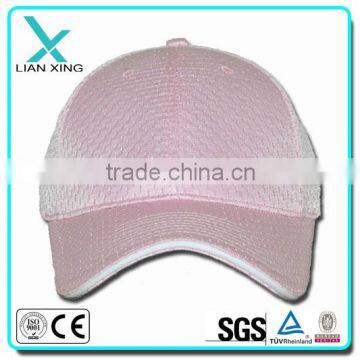 Pink PolyMesh Plain 6 panel Baseball Cap with hook and loop