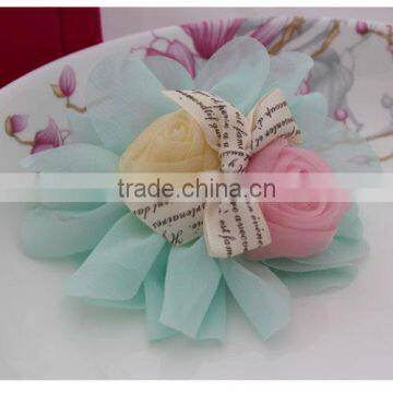 Season Sale Chiffon Flower Gauze Flower Rose With Ribbon Bow