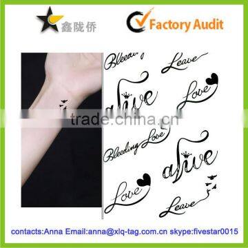 2016 Most popular fashion professional custom words tattoo sticker