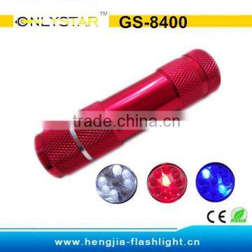 GS-8400 aluminum 6 white +1 red +2 blue new product emergency signal led fleshlight with CE&ROHS