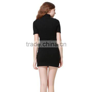 Women's Turtleneck Short Sleeve Knit Stretchy Tank Mini Dress Black Solid Dress Manufacturer Factory Guangzhou