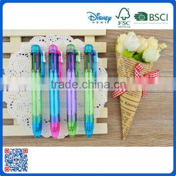 Hot selling cheap plastic multi color ball point pen with six color