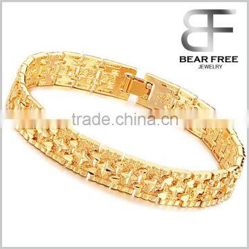 Heavy Domineering 18K Yellow Gold Filled Men's Carving Star Patterned Bracelet Bangle