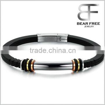 new Fashion Model Simple style men's 316L stainless steel silicone bracelet Bangle Silver gold rose gold black four tones