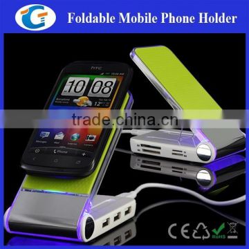 usb 2.0 3 port hub usb combo mobile phone holder - foldable design