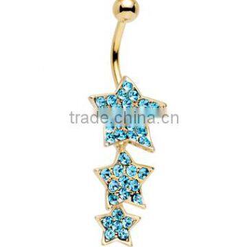 Gold Plated Steel Triple Star Dangle Belly Ring