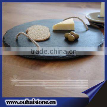 High Quality Round Shape Slate Stone Wood Plate photo-6