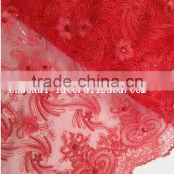 Lady party net lace fabric with beautiful flower embroidery lace fabric