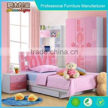 latest modern pink lovely kids bed bedroom furniture set for girls in Guangzhou for wholesale