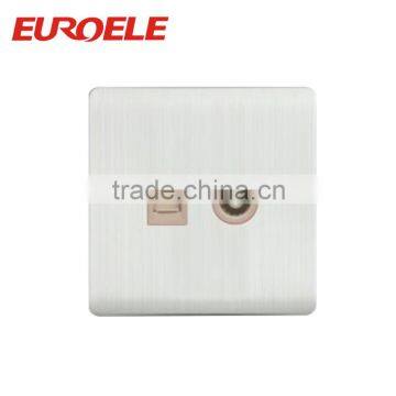 British Standard White Aluminum Panel TV Satellite and Tel Electrical Wall Socket photo-3