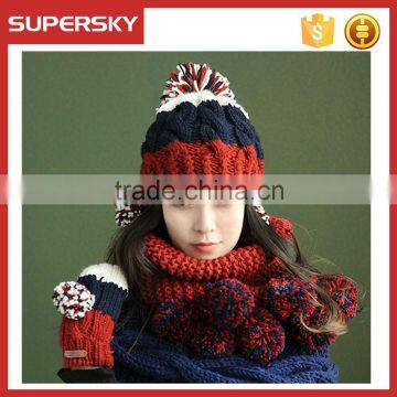 V-200 Knitted sweet crochet winter warming hat scarf gloves set /winter scarf/cute hat/warmer gloves