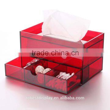 beautiful red acrylic tissue box,plastic tissue box,acrylic napkin box with drawer