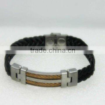 decorative rivets leather bracelets with stainless steel ID wire decoration metal