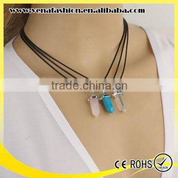 Vial Pendant Blue Stone Leather Choker Necklace for Women photo-6