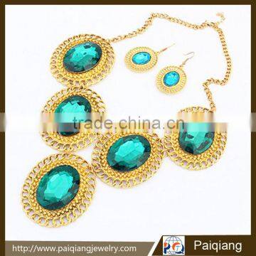 Fashionable women's fashion luxury glass rhinestone necklace and earrings jewelry sets